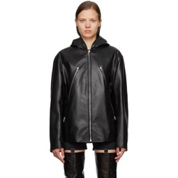 Black Stitching Leather Biker Jacket 232188F064000
