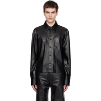 Black Button Faux-Leather Shirt 232188M192001