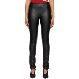 Black Embroidered Faux-Leather Leggings 231188F085001