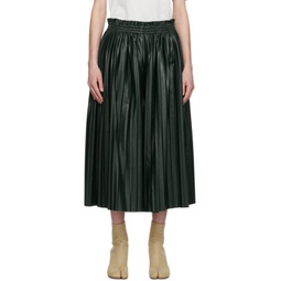 Green Pleated Faux-Leather Trousers 231188F087005