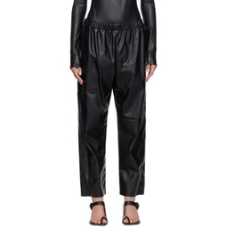 Black Elasticized Faux-Leather Trousers 232188F087014