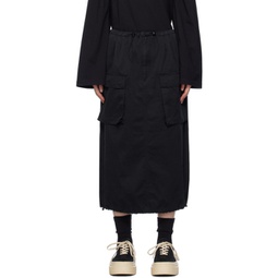 Black Drawstring Midi Skirt 241188F092008