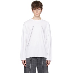 White Rasterised Zip Long Sleeve T-Shirt 241188M213003
