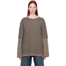 Taupe Layered Long Sleeve T-Shirt 241188F110029