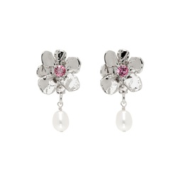 Silver Flower Pearl Drop Earrings 241416F022018