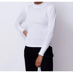 mock neck shirred sweatshirt in white