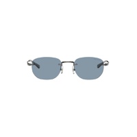 Gunmetal   Blue Rectangular Sunglasses 241926M134002