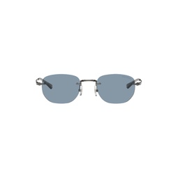 Gunmetal   Blue Rectangular Sunglasses 241926M134002