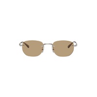 Silver   Brown Rectangular Sunglasses 241926M134001