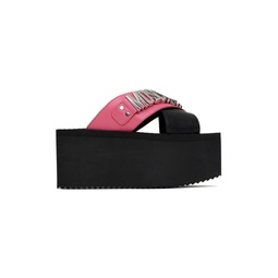 Black   Pink Logo Lettering Wedge Sandals 241720F124020
