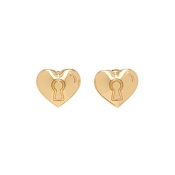 Gold Heart Lock Earrings 241720F022006