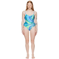 Green   Blue Printed One Piece Swimsuit 241720F103010