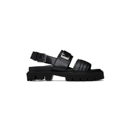 Black Maxi Logo Plate Calfskin Sandals 241720M234009