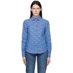 Blue Jacquard Denim Shirt 231720F109000