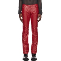Red Two Pocket Faux Leather Pants 231257M189001