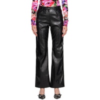 Black Straight Leg Faux Leather Trousers 232443F087003