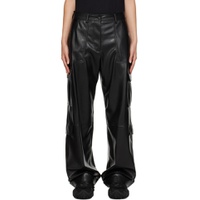 Black Cargo Pockets Faux Leather Trousers 232443F087007