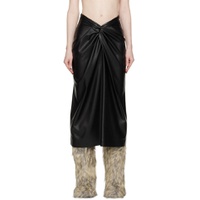 Black Knotted Faux Leather Midi Skirt 231443F092000