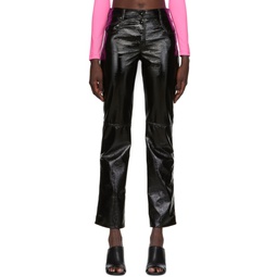 Black Crinkled Faux Leather Pants 222443F084001