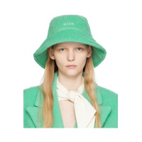 Green Shag Knit Bucket Hat 232443F015000