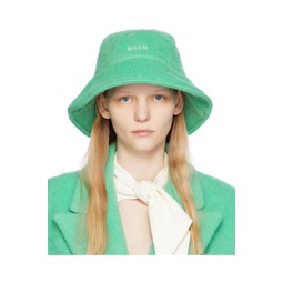 Green Shag Knit Bucket Hat 232443F015000