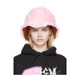 Pink Faux Fur Bucket Hat 222443F015001