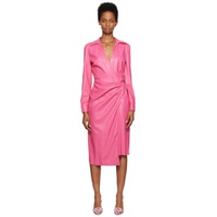 Pink Faux Leather Midi Dress 222443F054000