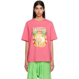 Pink College Cat T Shirt 231443F110004