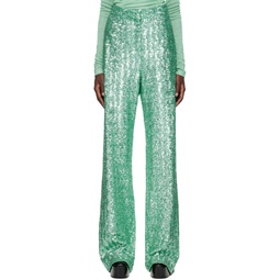 Green Sequin Trousers 222443F087009