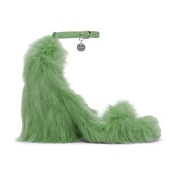 Green Faux-Fur Heeled Sandals 232443F125001