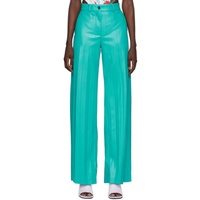 Blue Pleated Faux-Leather Pants 222443F087004