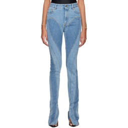 Blue Slitted Spiral Jeans 231345F069015