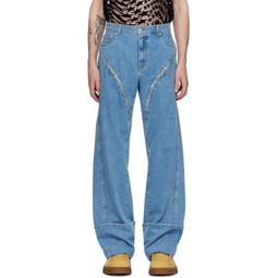 Blue Zip Jeans 241345M186003