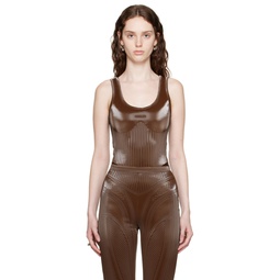 Brown Embossed Faux Leather Bodysuit 231345F358000