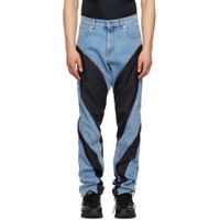 Blue Paneled Spiral Jeans 231345M186007