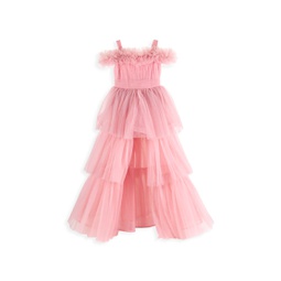 Little Girls & Girls Off-The-Shoulder High-Low Tulle Dress