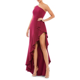 One Shoulder Ruffle Gown