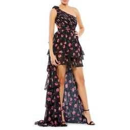 Ieena One Shoulder Floral High Low Gown