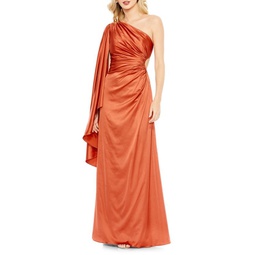 One Shoulder Draped Column Gown