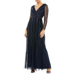 Embellished Surplice A Line Gown