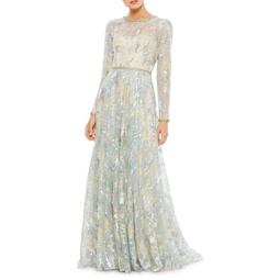 Mac Embellished Lace Semi Sheer Gown