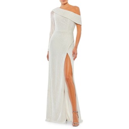 Sequin One Shoulder High Slit Gown