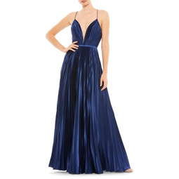 Plunging Accordion Pleat Gown