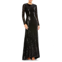Sequined Open Back A Line Gown