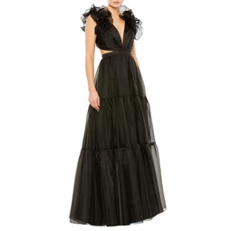Ruffle Cutout Tiered Gown