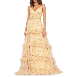 Floral Ruffle Tiered Gown