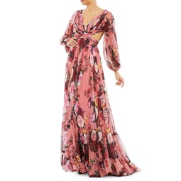 Floral Draped Tie Back Gown