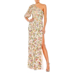 Floral Sequin High Slit Gown
