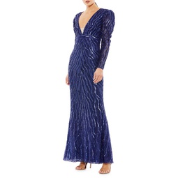 Sequin Puff Sleeve Gown