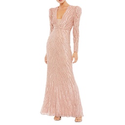 Sequin Puff Sleeve Gown